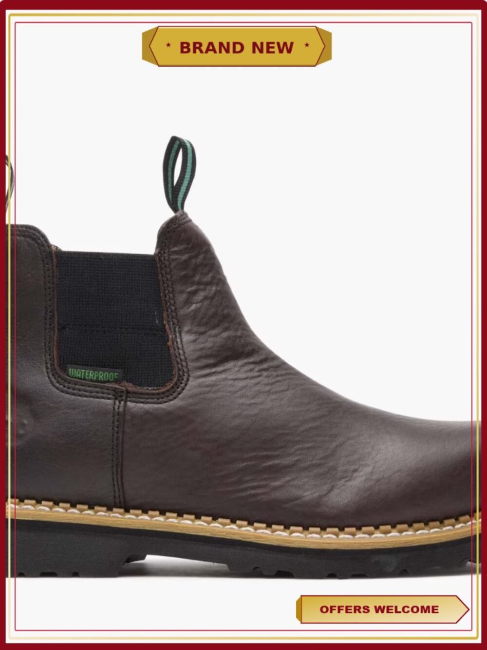 Waterproof Steel Toe Work Boot Full-Grain Leather Pull Tabs - Picture 6 of 6
